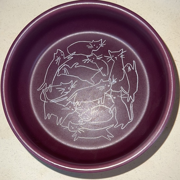 artfully playful cat bowl-exposed colored clay stoneware base w/decal art-NWOT - Picture 1 of 9